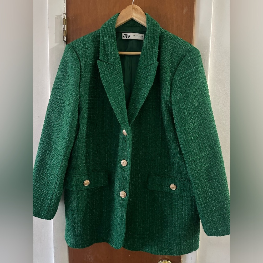 Zara Green Textured Blazer Size XXL